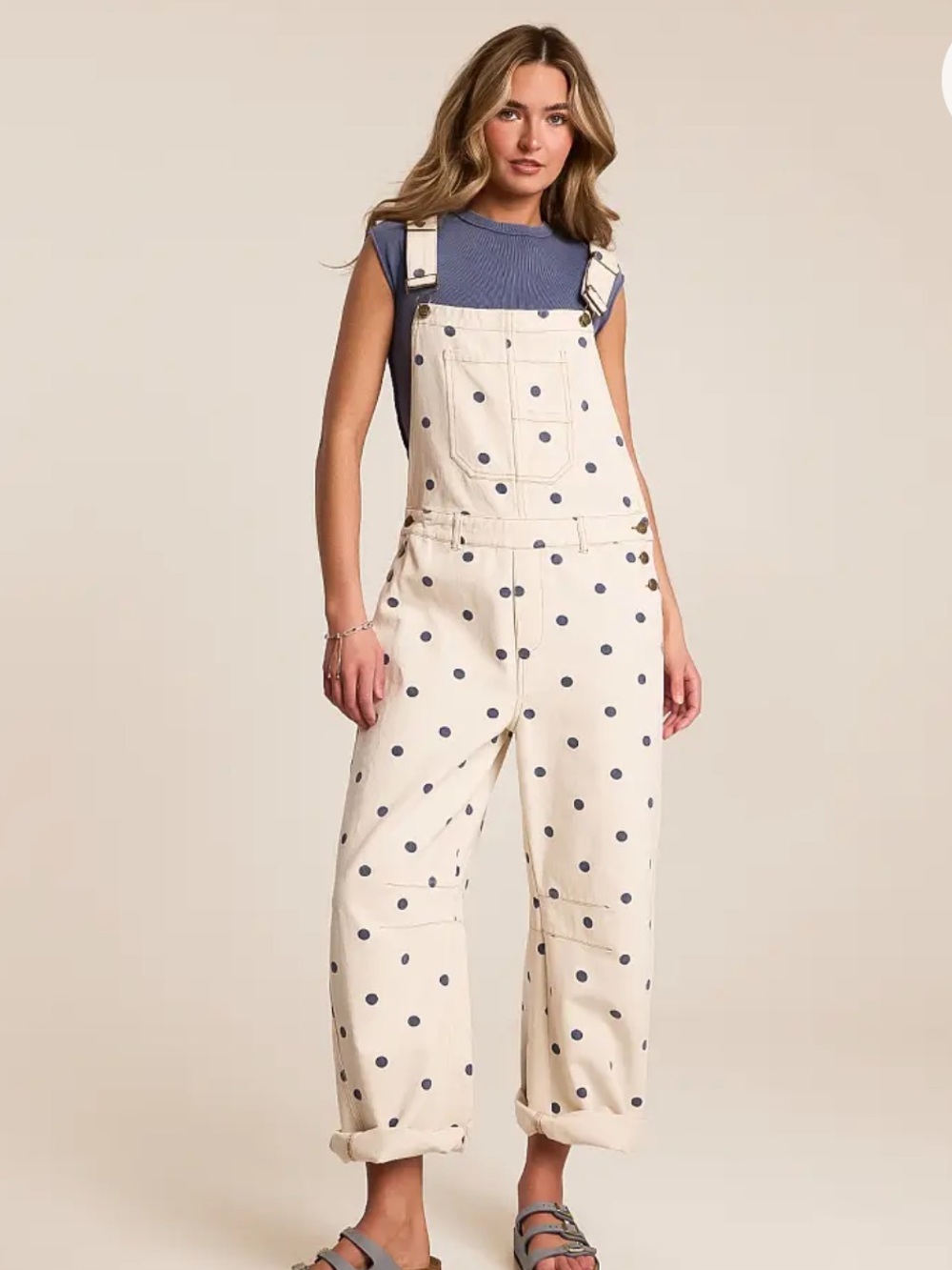 Peach love Cream Polka Dot Overalls